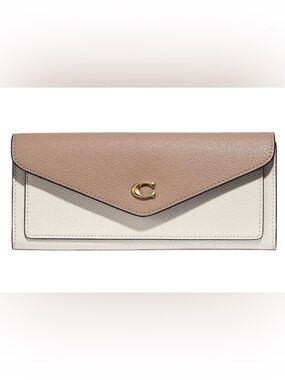 Coach Wyn Colorblock Envelope Wallet Beige Ivory Leather Snap Flap